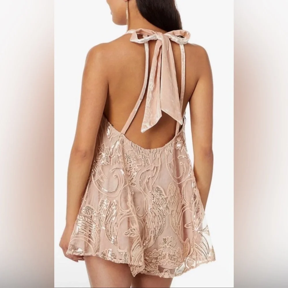 NEW FREE PEOPLE Swinging it Romper Champagne Combo Size M